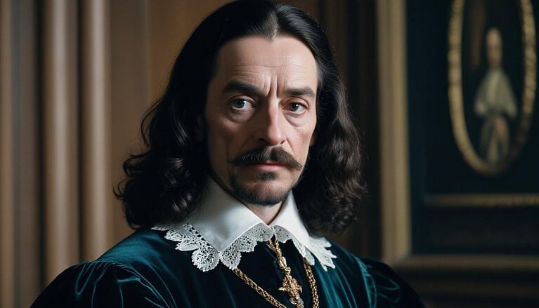 Historical portrait with ornate clothing.